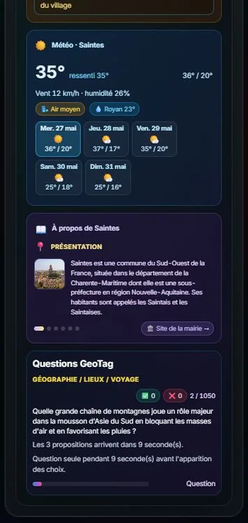 Météo, présentation et quiz local — Saintes