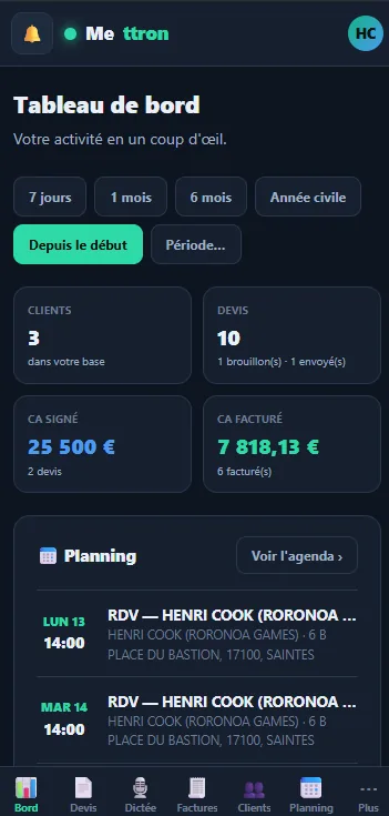 Tableau de bord (mobile)