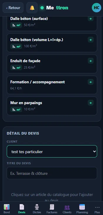 Mettron sur mobile — vue 4