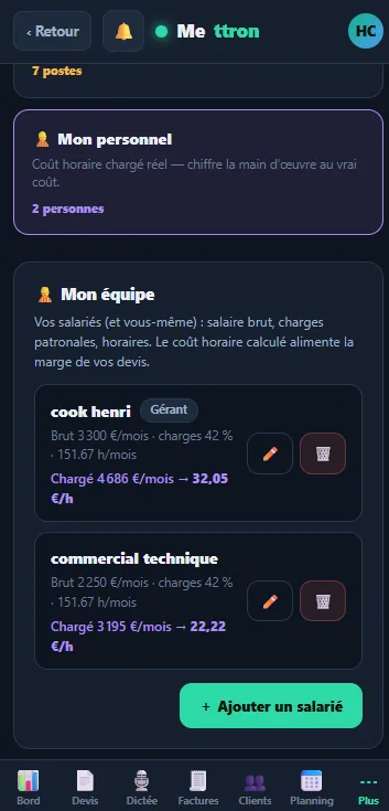 Catalogue & coûts — mon équipe (mobile)