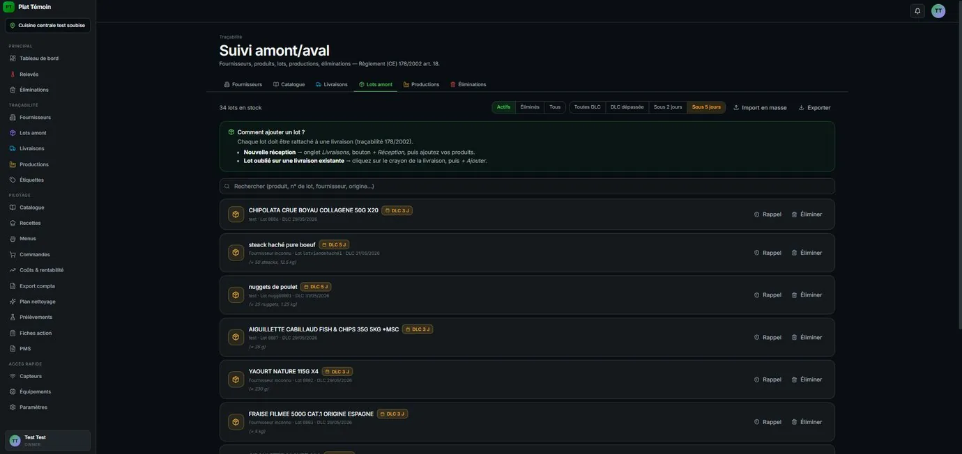 Traceability — Plat Témoin