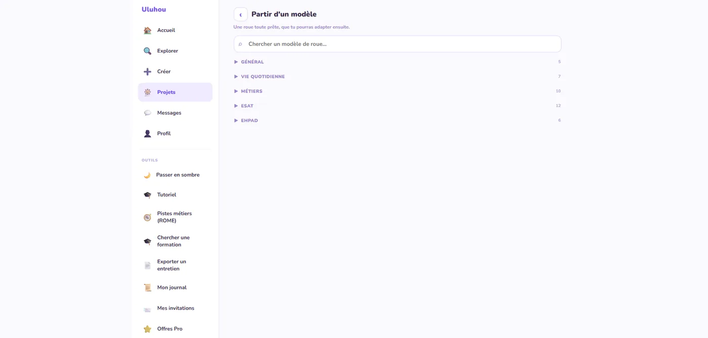 Partir d'un modèle — roues prêtes à l'emploi (Général, Métiers, ESAT, EHPAD)